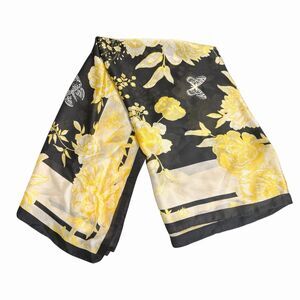 Giani Bernini Black Yellow Floral Butterfly Garden Square Scarf Wrap 36"x35" NWT